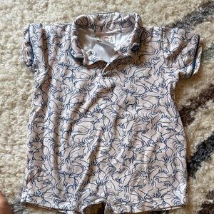 Kids' White and Blue Patterned Polo